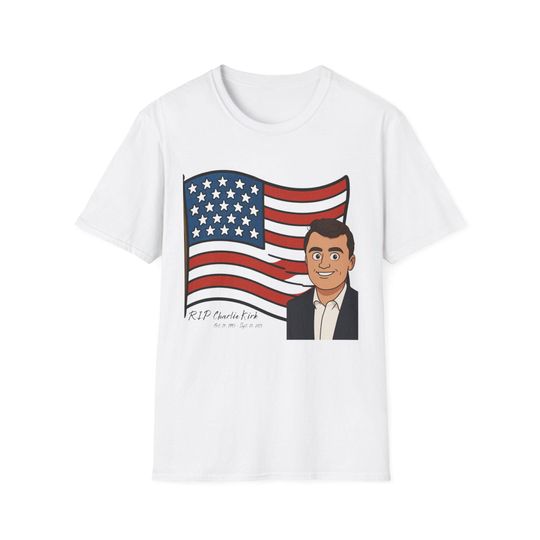 Discover RIP CHARLIE KIRK Patriotic Cartoon T-Shirt | Unisex Graphic Tee for Independence Day