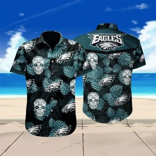Philadelphia Eagles Sugar Skull Tropical Unisex Summer Aloha Hawaiian Shirt