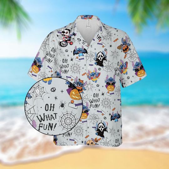 Disney Stitch Halloween Button Shirt And Shorts, Stitch Halloween Hawaiian Shirt, Disneyland Stitch Family Gift, Summer Beach Shirt NN0-115