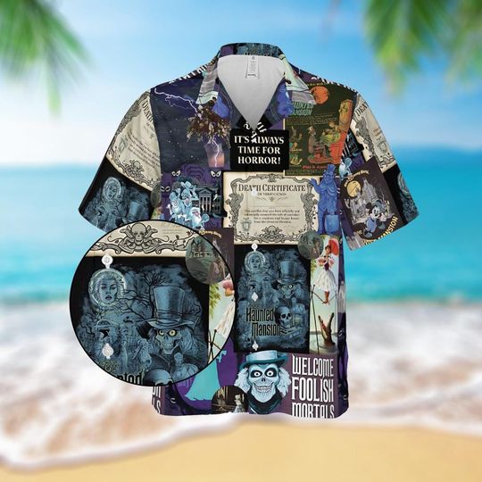 Discover Haunted Mansion Hawaiian Shirt, Welcome Foolish Mortals Shirt, Hitchhiking Ghost Foolish Mortals Shirt, Halloween Costume Shirt ZZ20
