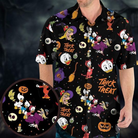Discover Huey, Dewey And Louie Duck Halloween Button Shirt, Disney Hawaiian Shirt, Trick Or Treat Shirt, Spooky Vibes Shirt, Disneyland Vacation