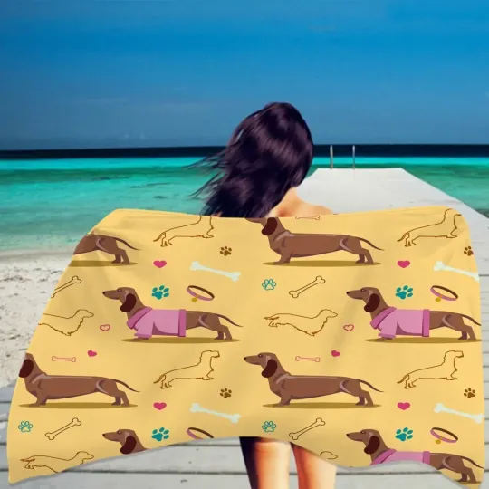 Cartoon Dachshund Outdoor Microfiber Quick Dry Beach Towel Camping Sport Swimming Towel Dogs Print Home Picnic Camping Women Kid
