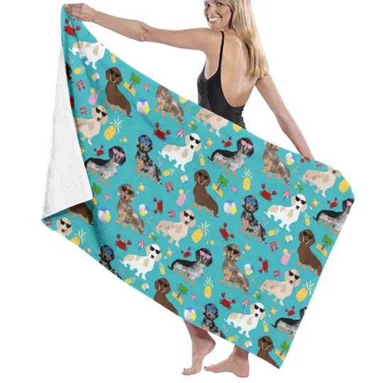 Dachshund Dog Lovers Beach Towel Super Soft Cotton Microfiber Quick Dry Sea Surf Poncho Portable Travel Picnic Women Kid Gifts