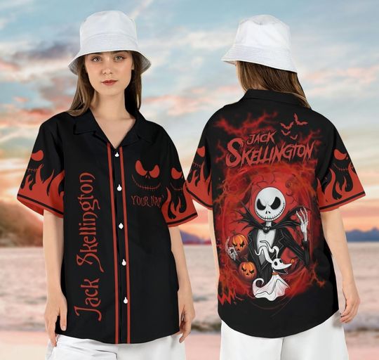 Discover Custom Jack Skellington Hawaiian Shirt, Disney Halloween Button Shirt, Nightmare Before Christmas Shirt, Horror Shirt, Halloween Gifts