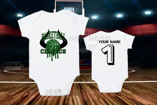 Personalized Celtics Baby Sleepsuit, Gift for Basketball Fan
