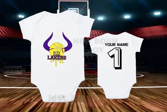 Personalized LA Lakers Baby Sleepsuit, Gift for Basketball Fan
