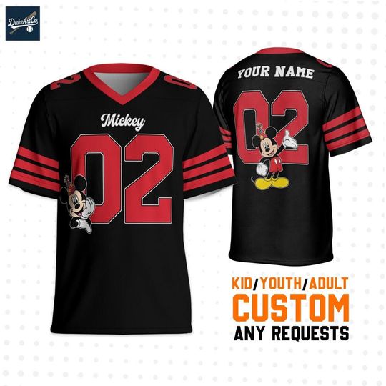Discover Custom Mickey Mouse Black Birthday Football, Personalize Disneyland Jersey, Baseball Team, Mickey Mouse Birthday, Gift for Disney Fans