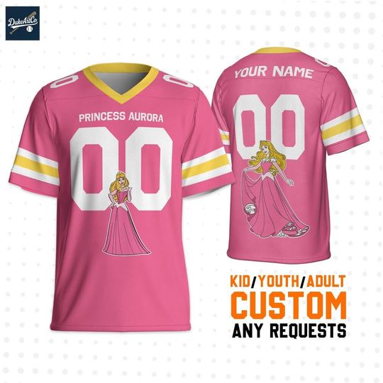 Custom Gameday Princess Aurora Football Jersey, Personalized Name&Number, Birthday Gift, Disneyland Family Shirt, Gift for her