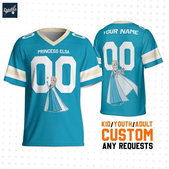 Custom Gameday Princess Elsa Football Jersey, Personalized Name&Number, Birthday Gift, Disneyland Family Shirt, Gift for her