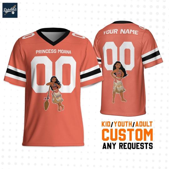 Custom Gameday Princess Moana Football Jersey, Personalized Name&Number, Birthday Gift, Disneyland Family Shirt, Gift for her