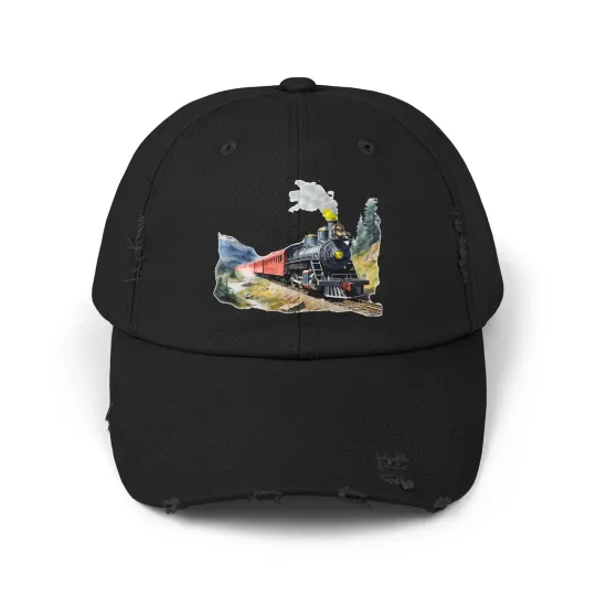 Discover Old Steam Engine Locomotive Cap, Distressed Baseball Hat for Railroad Enthusiasts