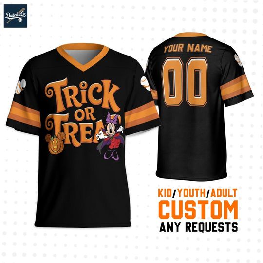 Custom Disney Minnie Trick Or Treat Halloween Football, Custom Disney Football Jersey Sports, Cute Gifts For Fans Disney, Best Birthday Gift