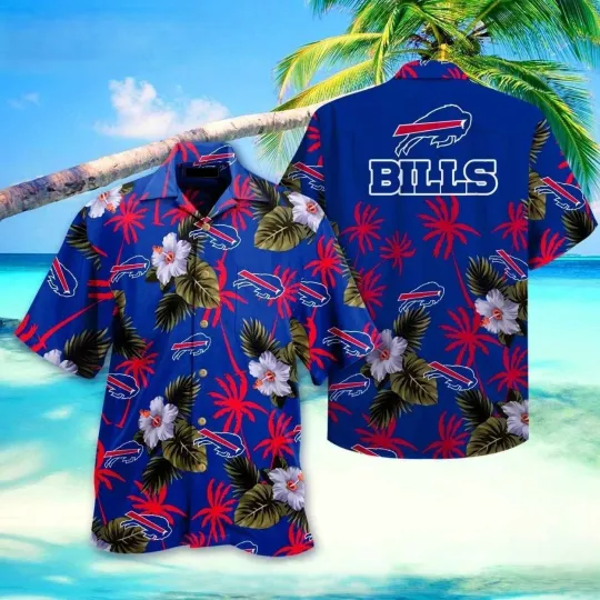 Discover Bills Hawaiian Shirt – Blue Floral Design With Logo Hawaiian Shirt