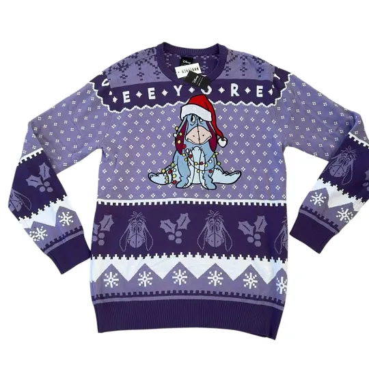 Discover Our Universe Eeyore Christmas Holiday Patterned Sweater Winnie The Pooh Small
