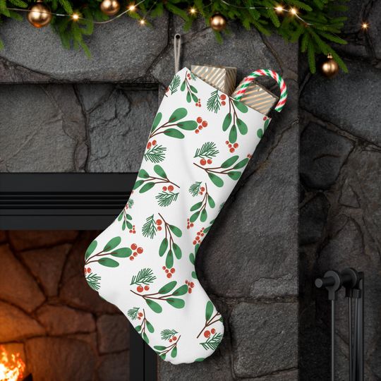 Christmas Stocking, Holiday Decor, Santa Stocking Gift, Festive Mantel Decoration, Xmas Stocking, Fireplace Decor