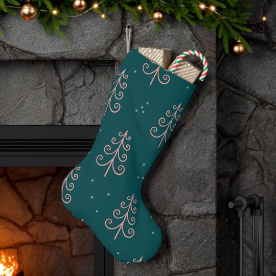 Christmas Stocking - Festive Holiday Decoration, Santa Claus Theme, Xmas Gift Bag, Winter Home Decor, Red and White Stocking