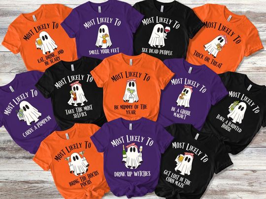 Discover Most Likely to Halloween Shirt, Funny Ghost Halloween Shirt, Halloween Group Shirt, Scary Group Tee, Halloween Party, Matching Group Shirt