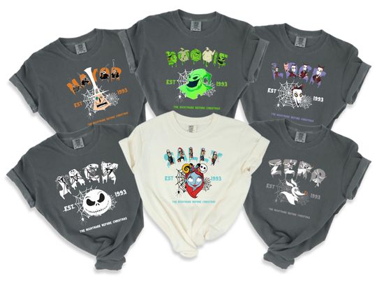Nightmare Before Christmas Movie Characters Tees, Jack Sally Zero Boogie lock Mayer Matching Halloween Party Tees, Horror Movies Fans Gift