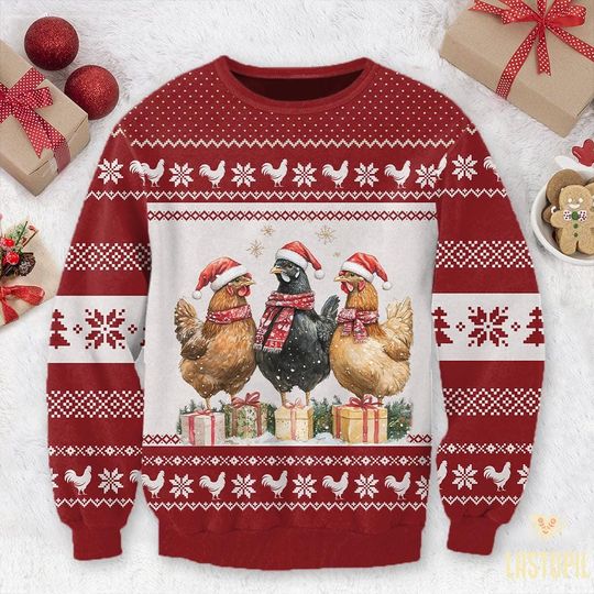 Discover Chicken Christmas Coquette Ugly Christmas Sweater Chicken Christmas Shirt, Merry Cluckin Sweater Family Matching Shirt Chicken Mom Gift