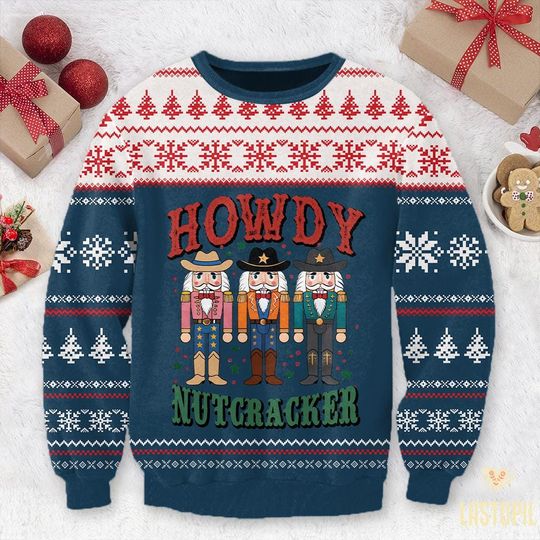 Cowboy Nutcracker Christmas Sweater, Vintage Western Style Ugly Sweatshirt for Couples