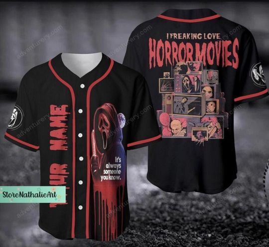 Discover Horror Movie Jersey, Horror Characters Jersey Shirt, Halloween Baseball Jersey Men's