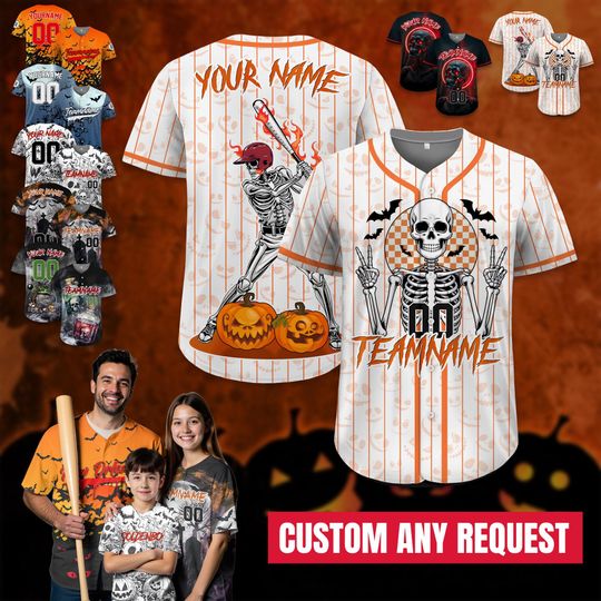 Discover Custom Baseball Team Jersey Halloween Outfit Spooky Personalized Jersey Trick or Treat Shirt for Kid Youth and Adults, Horror Jersey