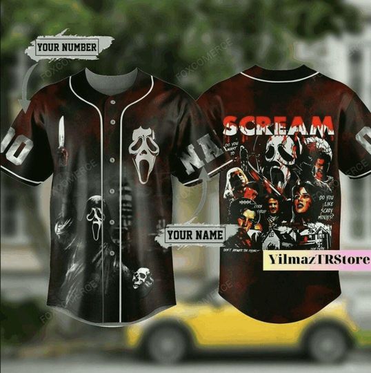 Ghostface Horror Movie Halloween Baseball Jersey