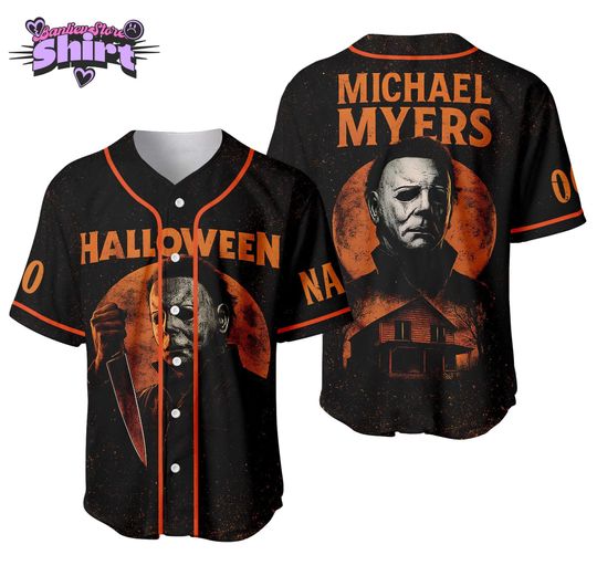 Michael Myers Halloween Personalized Baseball Jersey, Retro Halloween, Horror Movie Characters Halloween, Halloween Horror Jersey