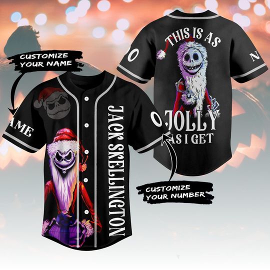 Personalized Jack Skellington Baseball Jersey, Custom Spooky Skeleton Jersey, Creepy Cute Halloween Outfit, Scary Movie Party Gift