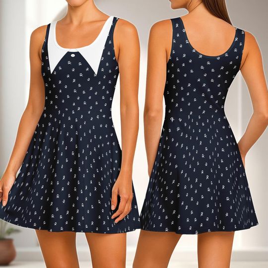 Wednesday Adams Gothic Skater Dress, Spooky Movie Women For Girls