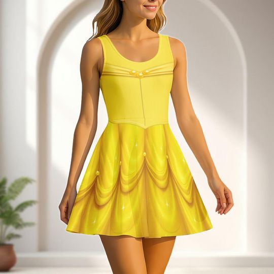 Belle Princess Skater Dress, Beauty And The Beast Dress, Disney Princess 2025 Women Dress, Halloween Disney Cosplay Outfit
