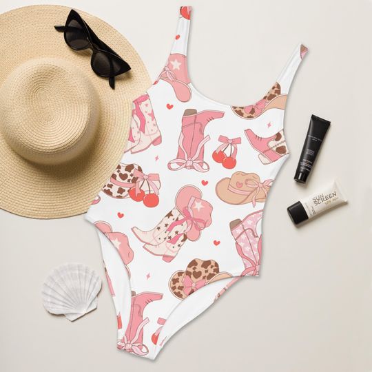 Discover Bach Cowgirl Theme One-Piece Swimsuit, Western Bride Bathing Suit, Rodeo Bachelorette Party Swimwear, Fun Country Weekend Outfit
