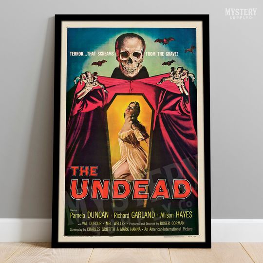 Discover The Undead 1957 Vintage Horror Skull Skeleton Bats Coffin Negligee Roger Corman Movie Poster / Wall Decor Art Print #143