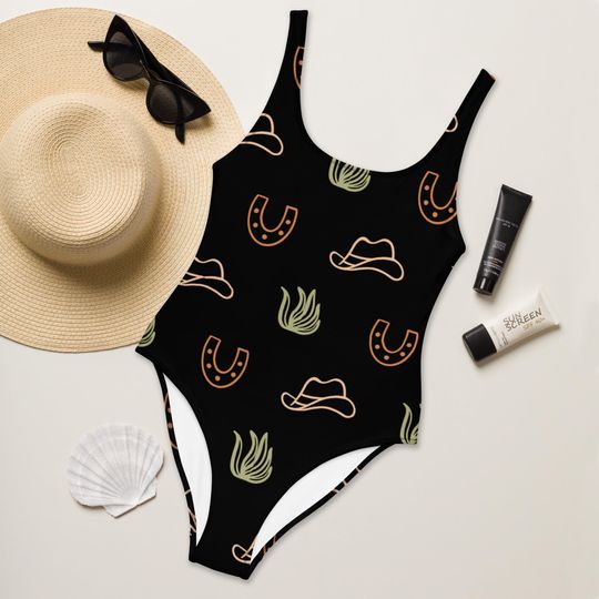 Western Theme One-Piece Swimsuit, Bachelorette Party Swimwear for Women, Cowgirl Inspired Bathing Suit