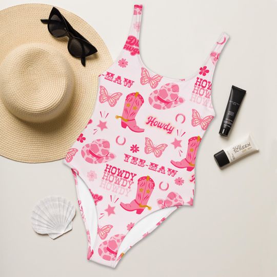Desert Cowgirl One Piece Swimsuit, Vowgirl Bride Or Bridesmaid Swim, Western Howdy Bach Party Suit