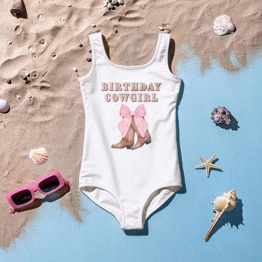 Kids Birthday Cowgirl Swimsuit, Toddler Western Swimwear, Youth Birthday Bathing Suit, Cowgirl Party Swimwear, Birthday Girl Outfit