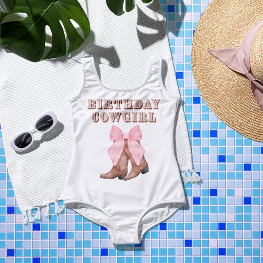 Cowgirl Birthday Swimsuit, Kids Teen Western Swimwear, Youth Birthday Bathing Suit, Party Cowgirl Swimwear, Birthday Girl Outfit