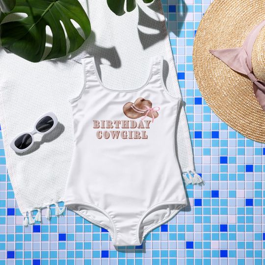 Cowgirl Birthday Swimsuit, Kids Teen Western Swimwear, Youth Birthday Bathing Suit, Party Cowgirl Swimwear, Birthday Girl Outfit