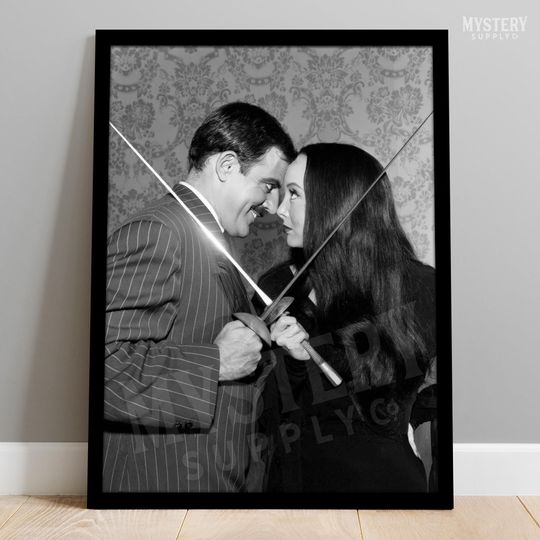 Morticia Addams and Gomez Fencing 1960s Vintage Addams Family Photo Poster / Wall Decor Art Print / Horror Decor / Halloween Decor #216