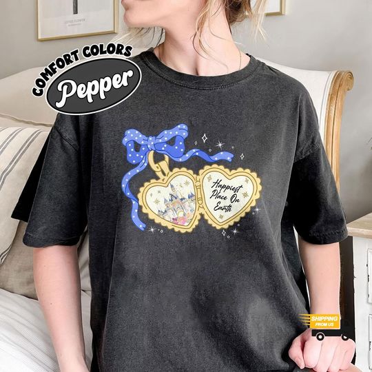 Discover Happiest Place On Earth Castle Shirt, Disney Castle Locket Tee, Blue Bow Graphic Comfort Colors Tee, Magic Tee, Disney Shirt