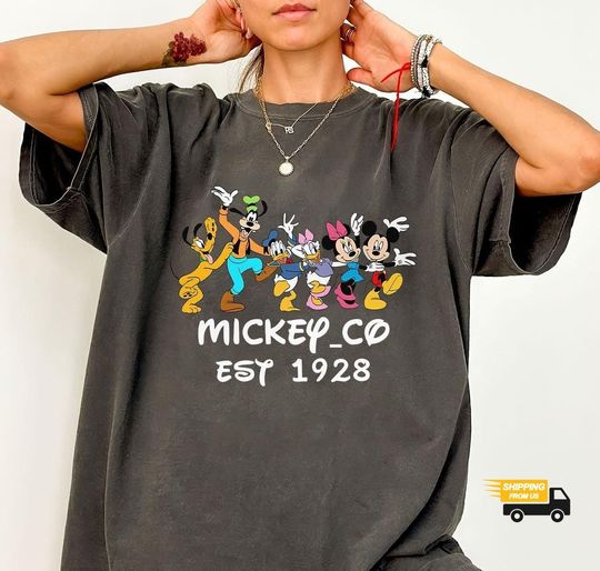 Discover Vintage Mickey and Friends Comfort Colors Shirt, Mickey Co Est 1928 Shirt, Disney Characters Graphic Tee, Disney Gift For Her