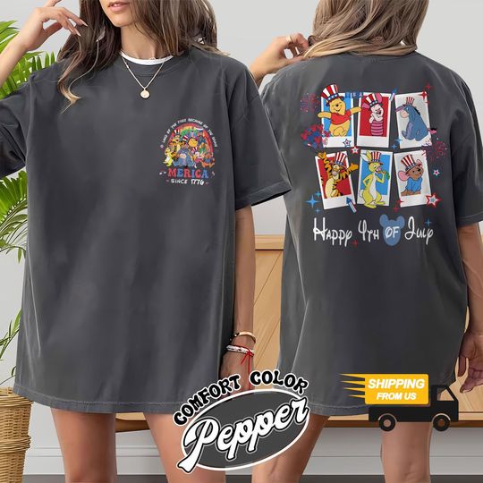 Discover Winnie the Pooh 4th of July Shirt, Patriotic Tee, Independence Day Disney Shirt, USA Flag Pooh Graphic Tee