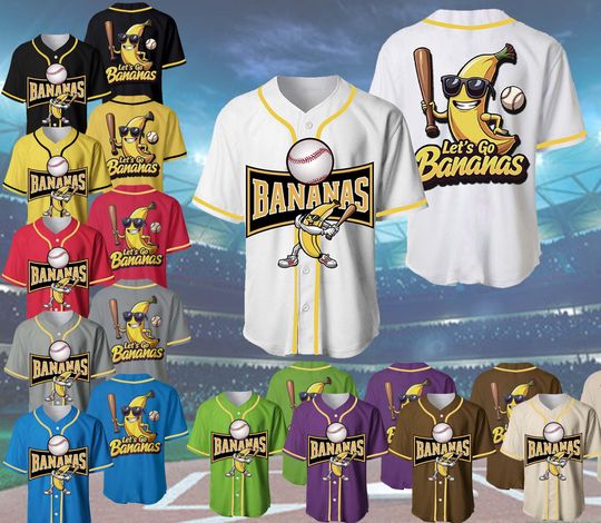 Discover Custom Funny Banana Baseball Jersey, Let's Go Bananas Shirt for Baseball Fans Personalize