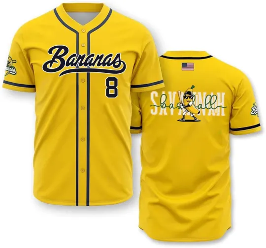 Discover Hot SAVANNAH BANANAS JACKSON OLSON #8 YELLOW Baseball Jerseys AOP 3D
