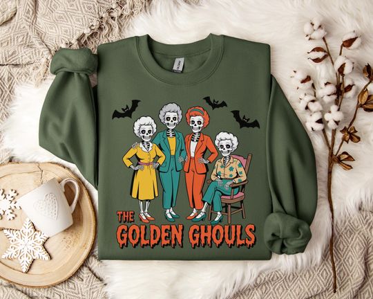Discover The Golden Ghouls Sweatshirt, Halloween Skeleton Ladies Sweatshirt, Funny Halloween Skeleton Sweatshirt
