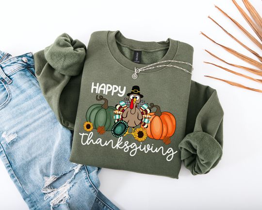Discover Happy Thanksgiving Turkey Sweatshirt, Pumpkin Season Sweater, Thanksgiving Pumpkin Sweatshirt