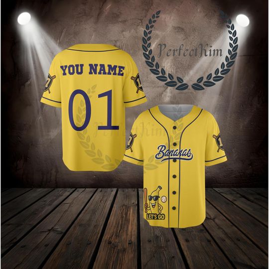 Personalized Funny Banana Baseball Jersey, Let's Go Bananas Shirt for Baseball Fans, Men Women Kids Couples