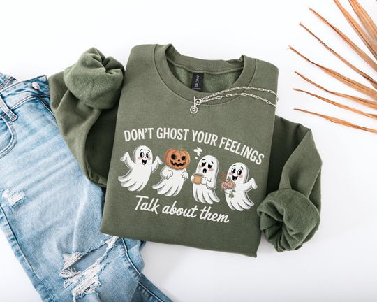Discover Retro Funny Don't Ghost Your Feelings Sweatshirt, Mental Health Awareness School Sweatshirt