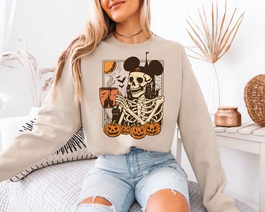 Mickey Skeleton Halloween Sweatshirt, Disney Halloween Pumpkin Sweatshirt, Trick or Treat Sweatshirt, Spooky Season, Halloween Party Gift