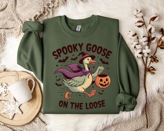 Discover Spooky Goose Sweatshirt, Halloween Sweatshirt, Witchy Silly Goose Lover Sweatshirt, Girly Halloween Gift, Trick or Treat Outfit
